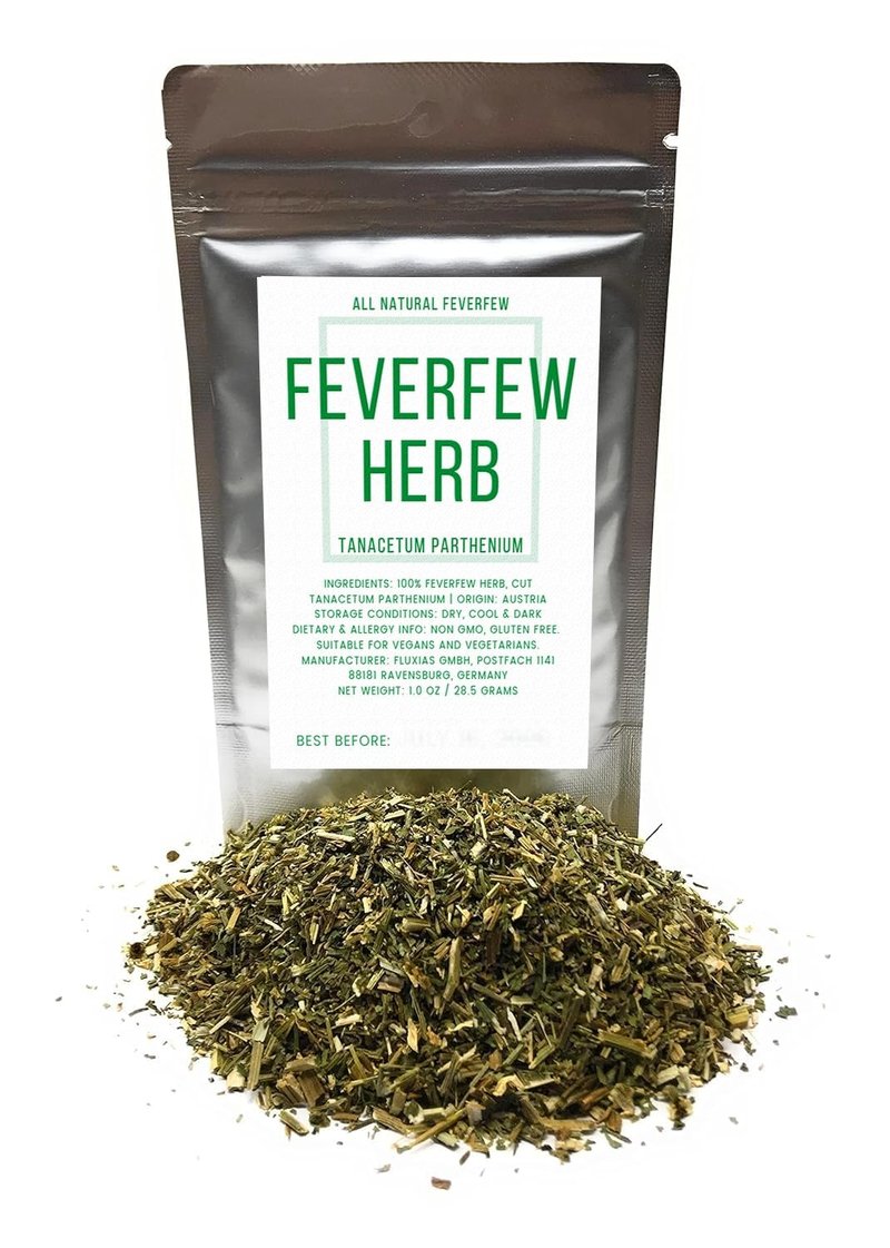 Feverfew Herb from Austria - Natural Fewerfew, Cut & Dried Tanacetum Parthenium - Net Weight: 1oz/28.5g - Featherfew Featherfoil Flirtwort Bachelor's Buttons Herb