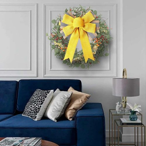 Large Burlap Yellow Wreath Bow - Perfect Tree Topper for Indoor & Outdoor Spring/Summer Decor