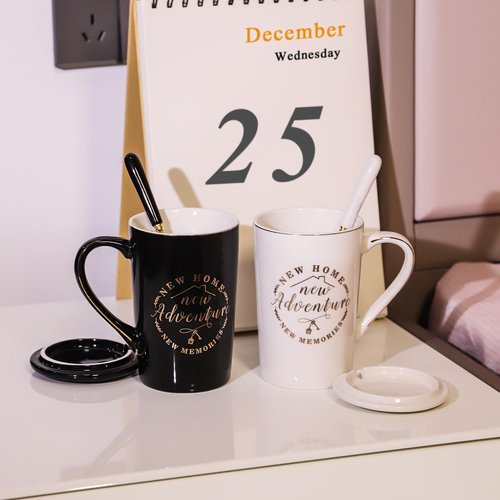 CLVJQ Housewarming Gifts New Home, Closing Gifts for Home Buyers, House Warming Coffee Mug for Men Women Couple Families Friends Coworkers, First House Present Ideas, Mugs Set 14oz (Black&White)