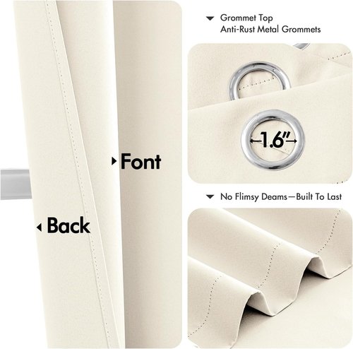 MIULEE Blackout Curtains - Thermal Insulated Room Darkening Drapes | Beige & White, 45 Inches Long, 2 Panels