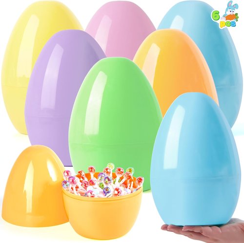JOYIN Jumbo Easter Eggs - 10" Pastel Plastic Fillable Eggs | 6PCS for Treats, Party Favors, and Decorations