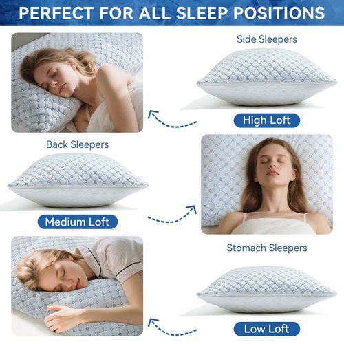 Yagamo Cooling Bed Pillows for Sleeping Set of 2, Shredded Memory Foam Pillows for Bed Queen Size 2 Pack, Adjustable Cool Pillow for Side, Back and Stomach Sleepers Neck Supportive