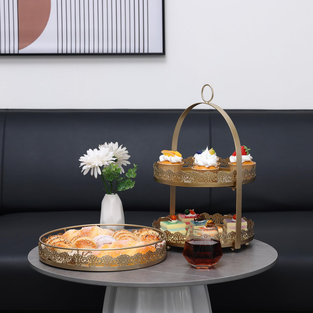 6 Pcs Gold Cake Stands Set, QENUIITEA Cake Display Pedestal Tiered Cupcake Holder Dessert Plate Serving Tower Tray Decorative for Wedding Birthday Party Baby Shower Celebration