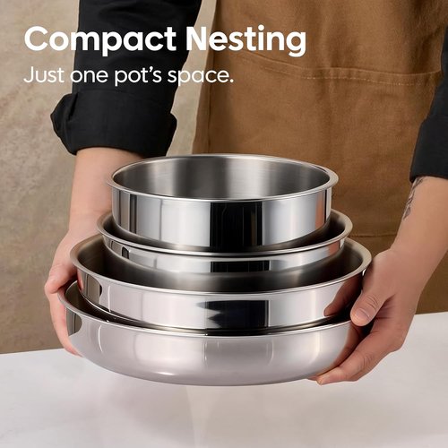CAROTE 13 PCS Tri-Ply Stainless Steel Cookware Set - Induction-Ready, Oven Safe, Detachable Handle