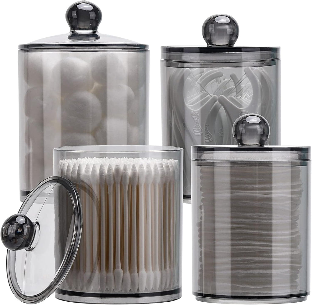 Tbestmax Qtip Holder - 10-Ounce & 12-Ounce Bathroom Organizer | Plastic Apothecary Jars with Lids - Black