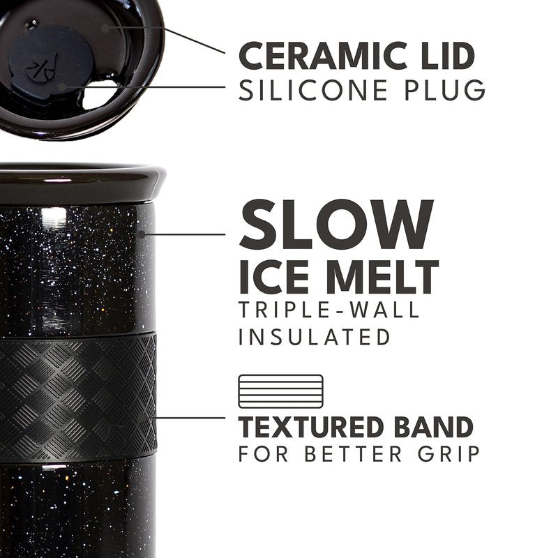 Elemental Artisan Insulated Tumbler, Triple Wall Coffee Travel Mug, Reusable Stainless Steel Coffee Tumbler with Ceramic Lid, Thermal Coffee Cups for Hot (6 Hrs) & Cold (18 Hrs), 16oz - Black Speckle