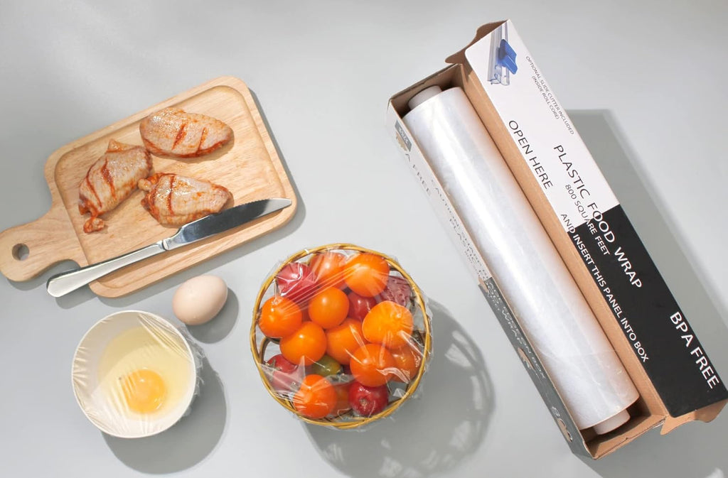 Plastic Food Wrap - BPA-Free, 800 SQ. FT. With Optional Slide Cutter | Extra Cling & No Mess
