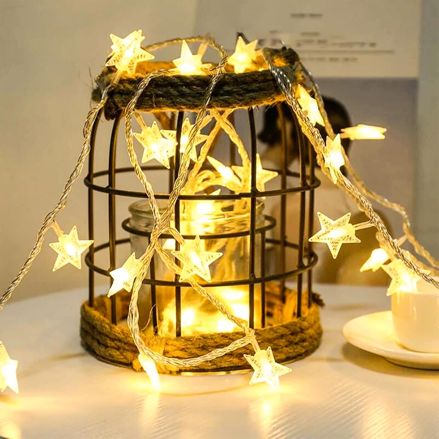 Plun Fairy Star String Lights - 100 LED Waterproof Twinkle Lights with 8 Modes | Warm White for Indoor Decor