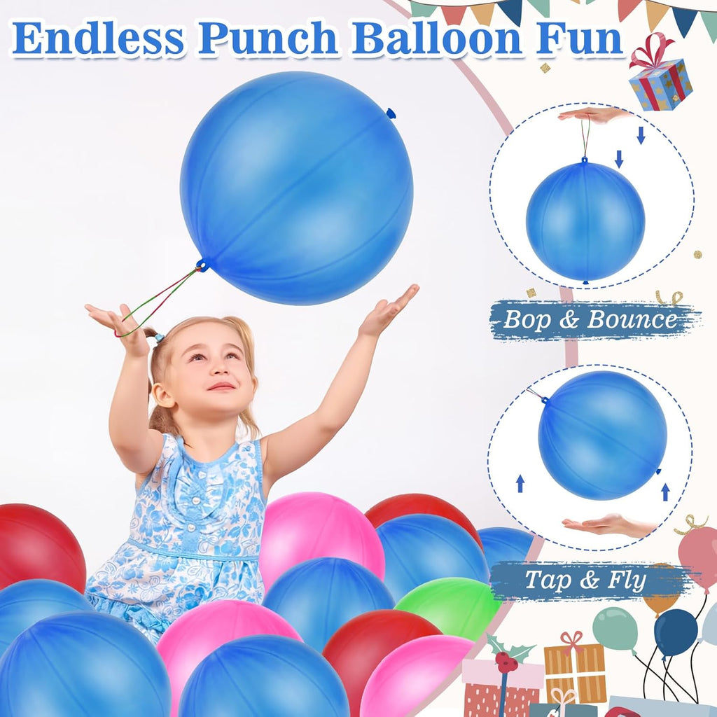 Skiennix Punch Balloons - Heavy Duty Party Favors with Rubber Band Handle & Air Pump | 100 Pcs, Blue
