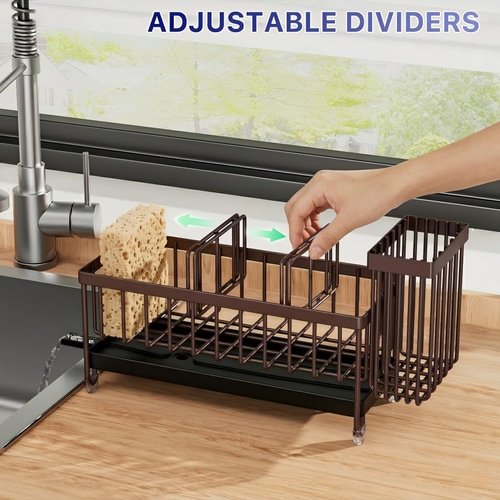 Cisily Kitchen Sink Caddy Organizer - Rustproof 304 Stainless Steel Sponge Holder | Brown Color