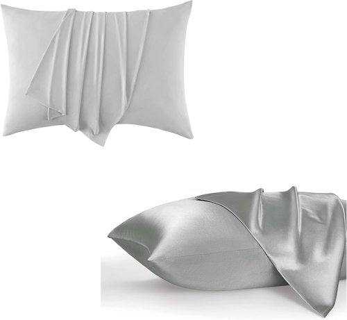 Bedsure Silver Grey Satin Pillowcases - Cooling Queen Size Set of 2 for Luxurious Sleep Comfort