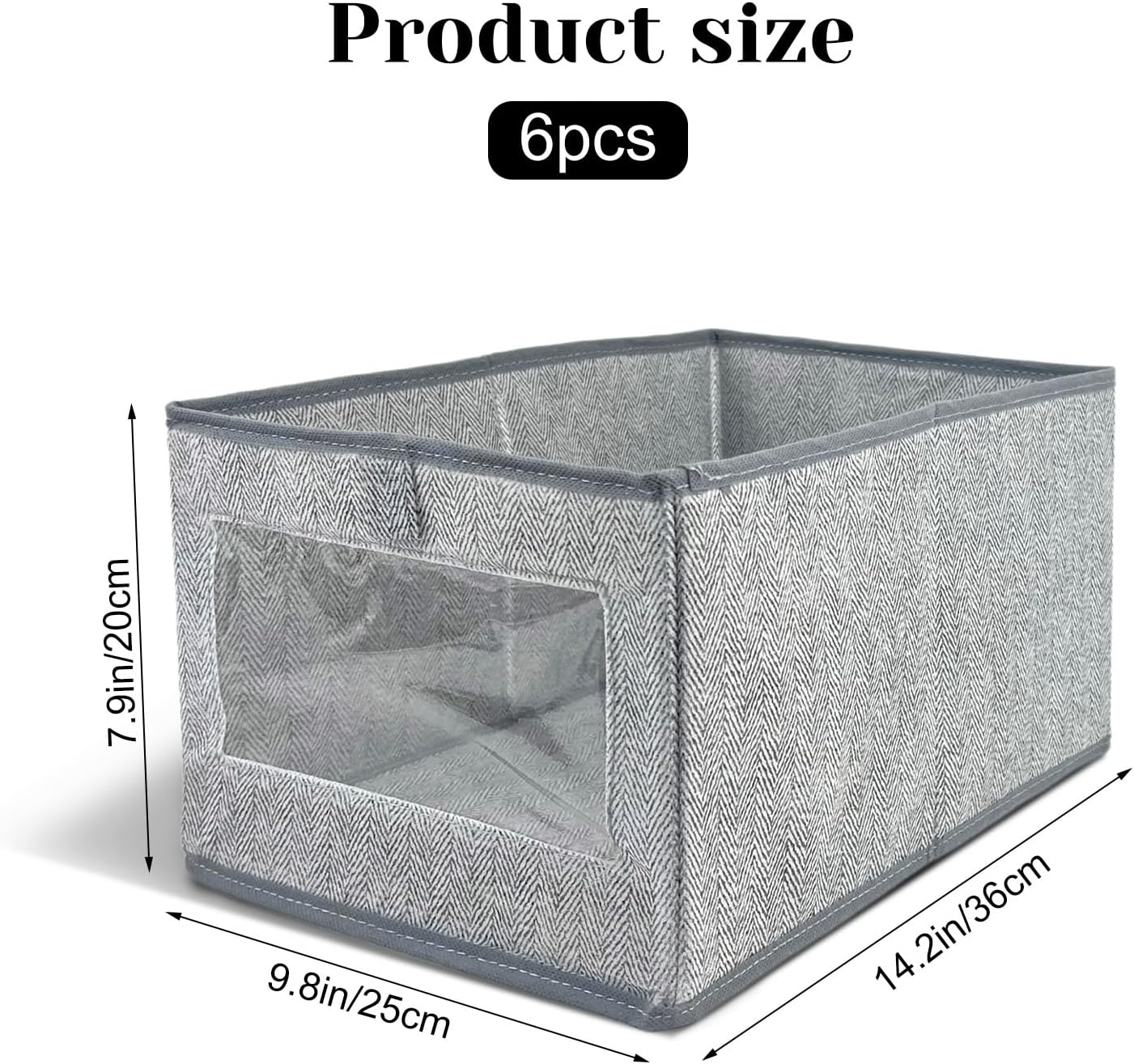 Skiennix Linen Closet Storage Bins - 6 Pieces with Clear Window for Organizing Clothes & Books