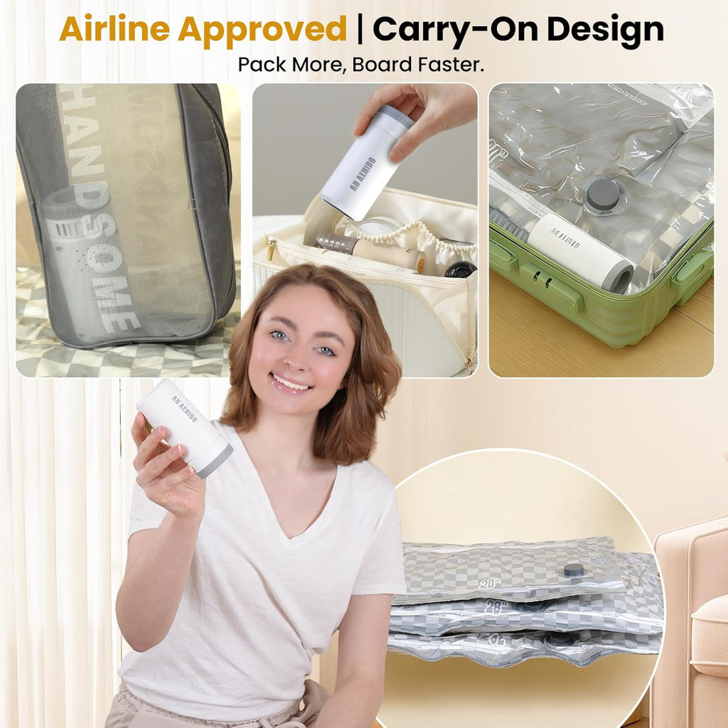 Skiennix Vacuum Bags for Travel - 15 PCS Combo with Rechargeable Pump | Space Saver for Luggage & Clothes
