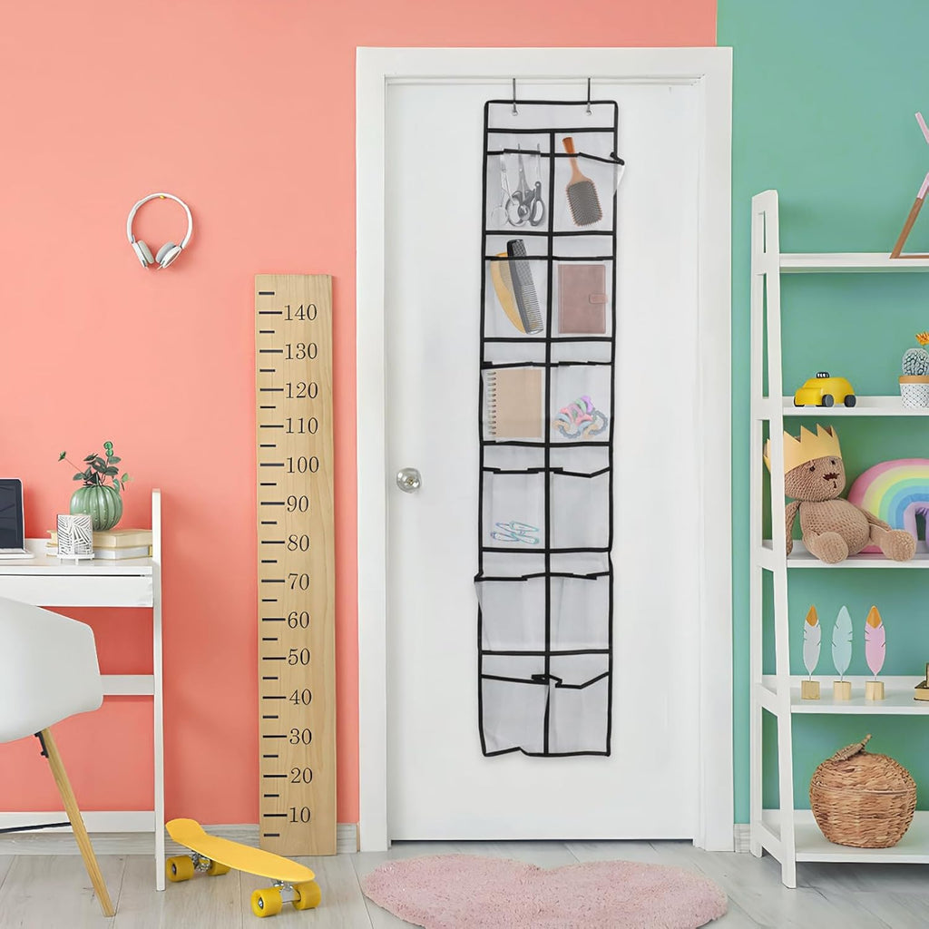 Over The Door Shoe Organizer - 12 Mesh Pockets With 4 Metal Hooks | Space-Saving White Design