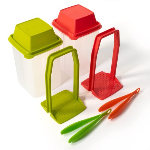 BloxBerry Pickle Jar with Strainer Insert - Set of 2 - Plastic Leak Proof Food Saver Container - For Fresh Fruit or Pickled Vegetables - Complete with Tongs