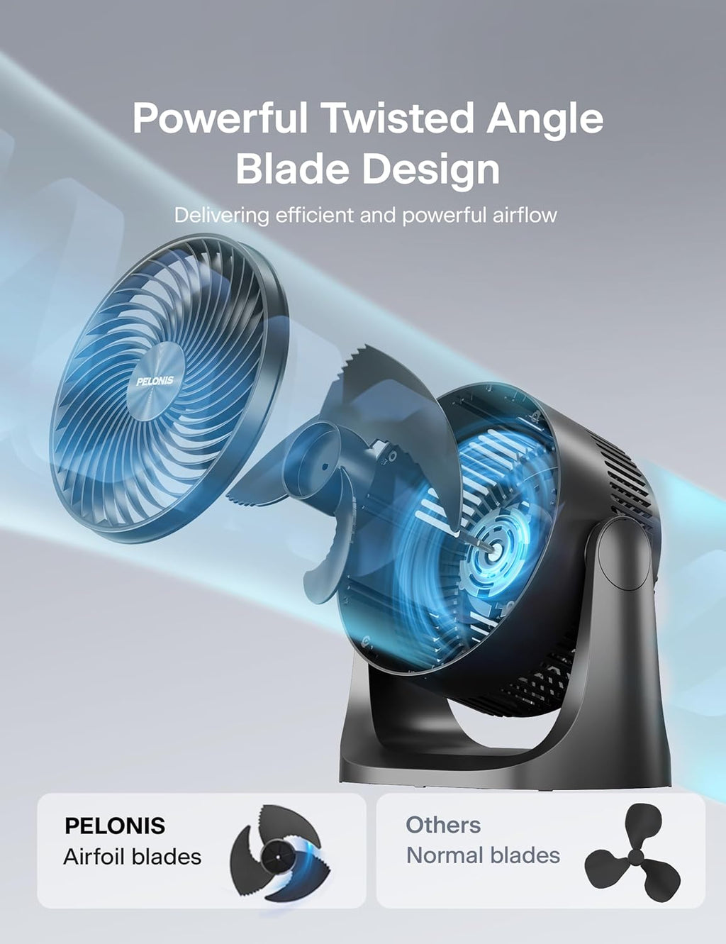 Pelonis 3-Speed Table Fan - 7-Inch Blade with 100° Adjustable Head Tilt | Compact Air Circulator for Bedroom, Dorm, and Office - Black