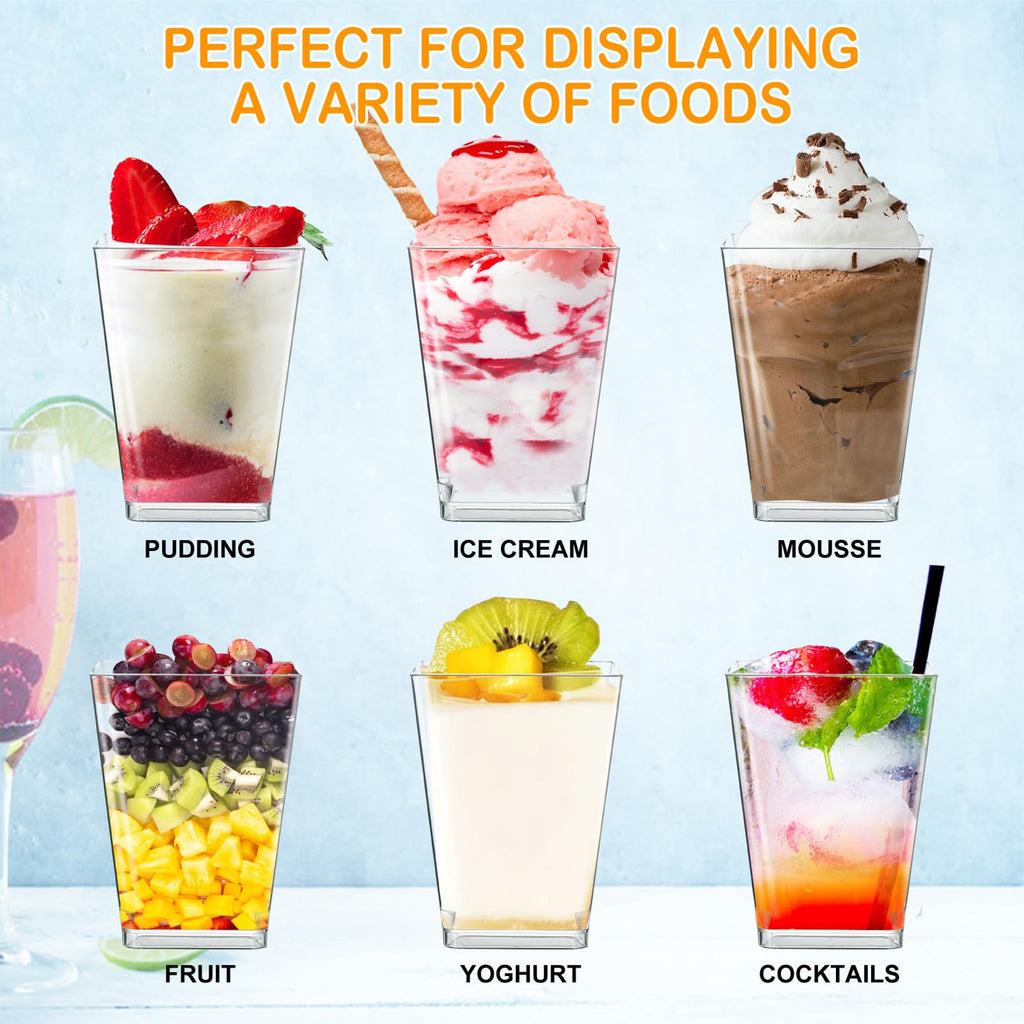 SEANSDA 50 Pack 5oz Plastic Dessert Cups with Lids and Spoons