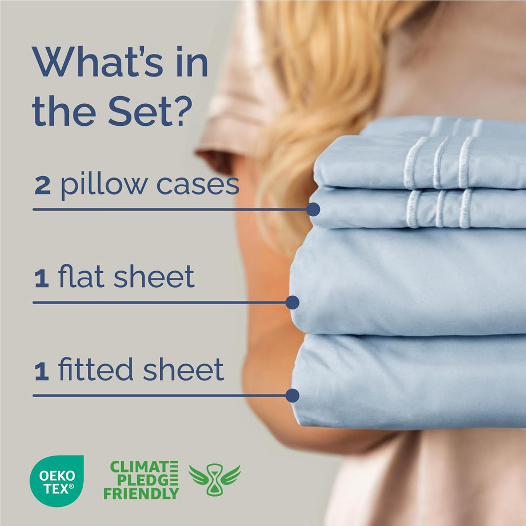 Skiennix Full Size 4-Piece Sheet Set - Comfy, Breathable & Cooling Bed Sheets - Ultra-Soft, Deep Pockets, Sky Blue