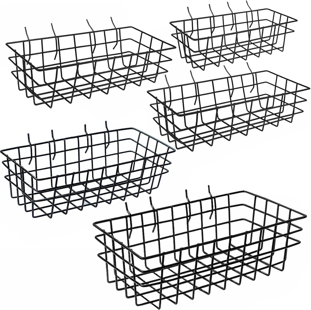 Premium Black Metal Wire Baskets by Pegboard - Heavy-Duty 5-Piece Organizer Set for Garage & Craft Room