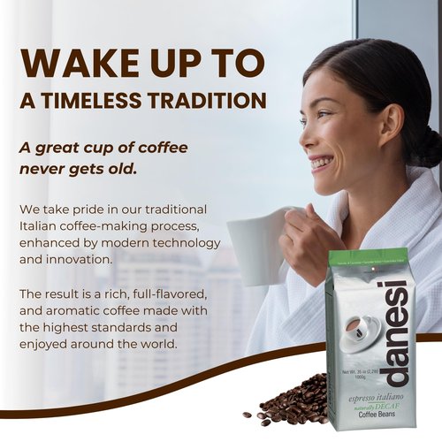Danesi Caffe Italian Whole Coffee Beans - Espresso Coffee Beans and Medium Roast Whole Bean - Perfect for Espresso Machines, French Press, and Home Brewing - Decaf (2.2 lb)
