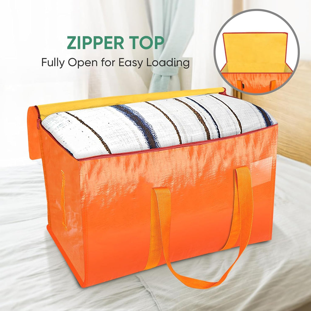 BALEINE Heavy-Duty Moving Bags - 8-Pack Oversized Storage Totes with Reinforced Handles (Orange)