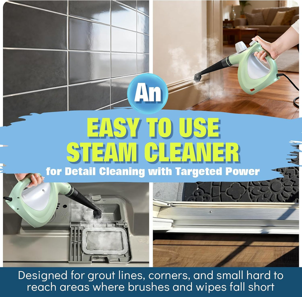 Skiennix Steam Cleaner - Powerful Handheld Pressurized Steamer with 11-Pc Set | Chemical-Free Multi-Surface Cleaning for Furniture, Upholstery, Grout, Couch & Car