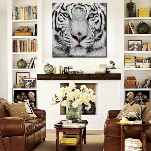 KREATIVE ARTS White Tiger Canvas Art Print Large Animal Wall Art Deco Canvas Picture Stretched on Wooden Frame as Modern Gallery Artwork Ready to Hang 24x24inch