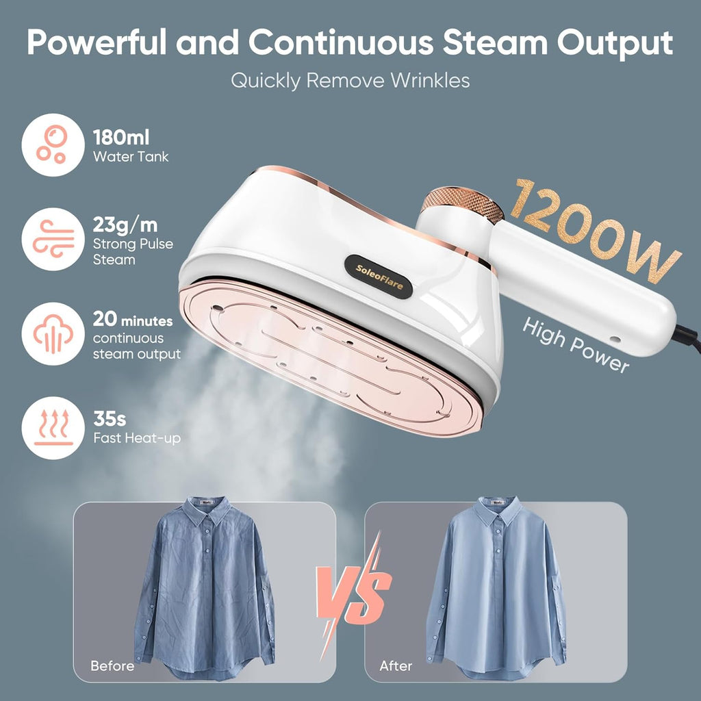 Skiennix 2-in-1 Clothes Steamer & Iron - 1200W Travel Steam Iron with 5 Modes & 180ml Capacity, White