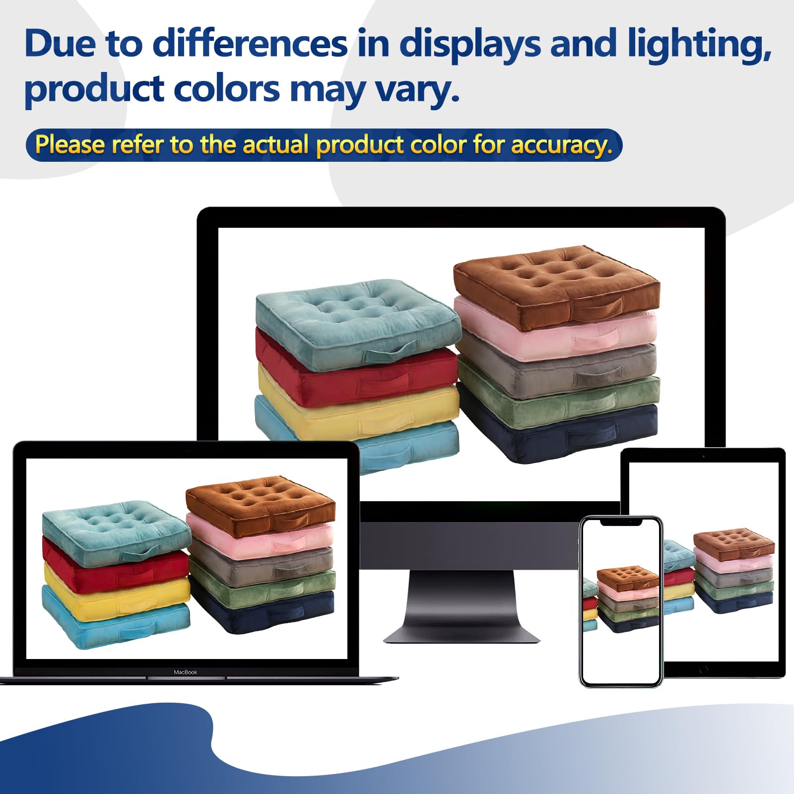 1 MIDDLE ONE Floor Pillow Set of 2, Memory Foam Meditation Cushion, Floor Cushions for Adults Sitting, Large Square Seat Cushions for Yoga, Couch, Sofa, Kids, Living Room, 20x20 Inch (Blue)