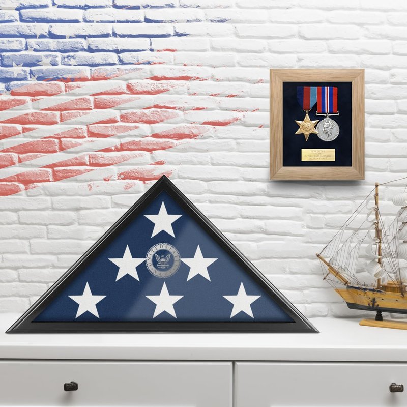 Flag Display Case for Burial Flag with Glass Front, 9.5x5' Folded Flag Case for Burial Flag, Wooden Flag Box Display Case, Flag Holder for Veteran Burial Flag Display Case, Military Flag Frame