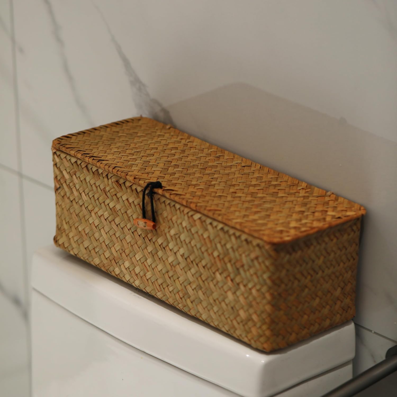 Seagrass Tank Basket - Woven Storage Basket with Lid for Organizing Snacks, Toys & More | Large 16.5" L x 5.5" W x 5.5" H