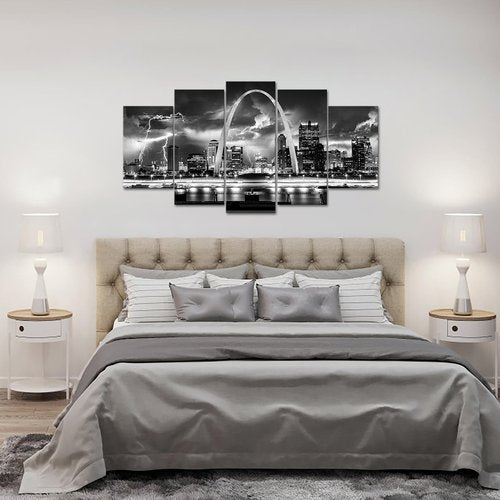FuShvre St Louis Wall Decor Skyline Canvas Art Pictures Black and White City Prints Living Room Bedroom Framed Large