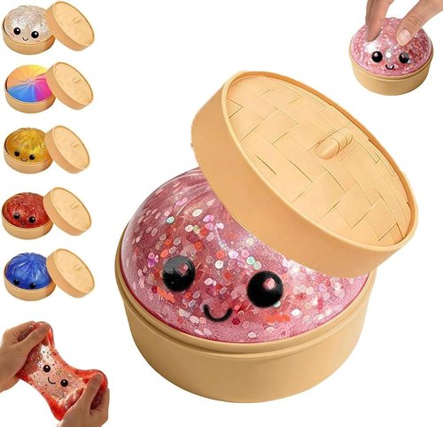 Dumpling Squishies - Giant Glitter Dumpling Box | Colorful Sensory Stress Relief Ball - Pink