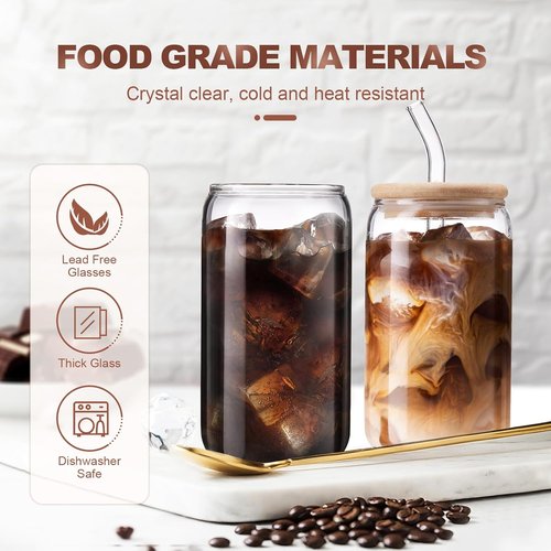 DWTS Danweitesi Iced Coffee Cups - 16 oz Glass Tumblers with Lids & Straws | Reusable Drinkware Set