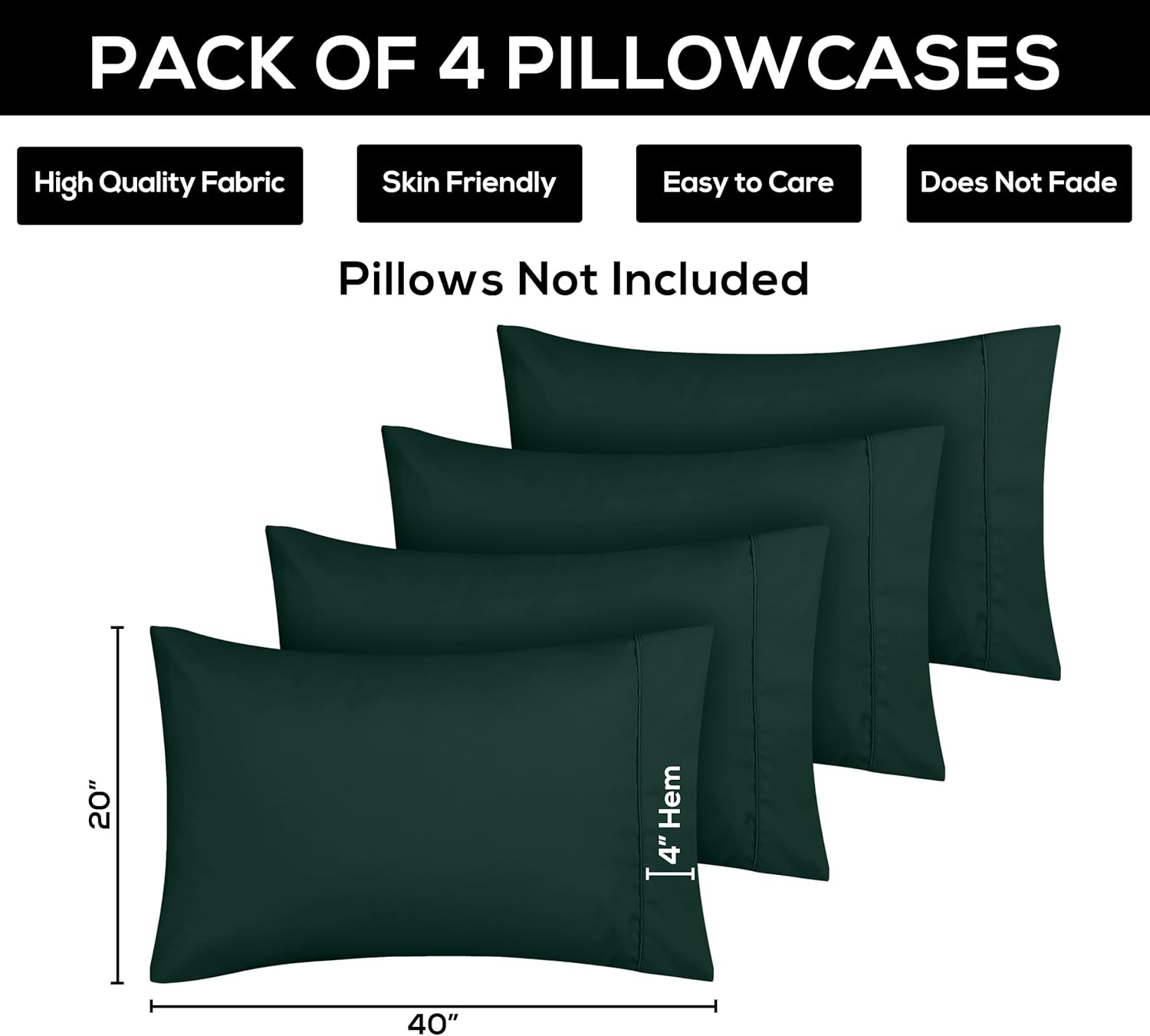 Utopia Bedding King Pillow Cases - Soft Brushed Microfiber - 4 Pack, 20 x 40 Inches, Emerald Color