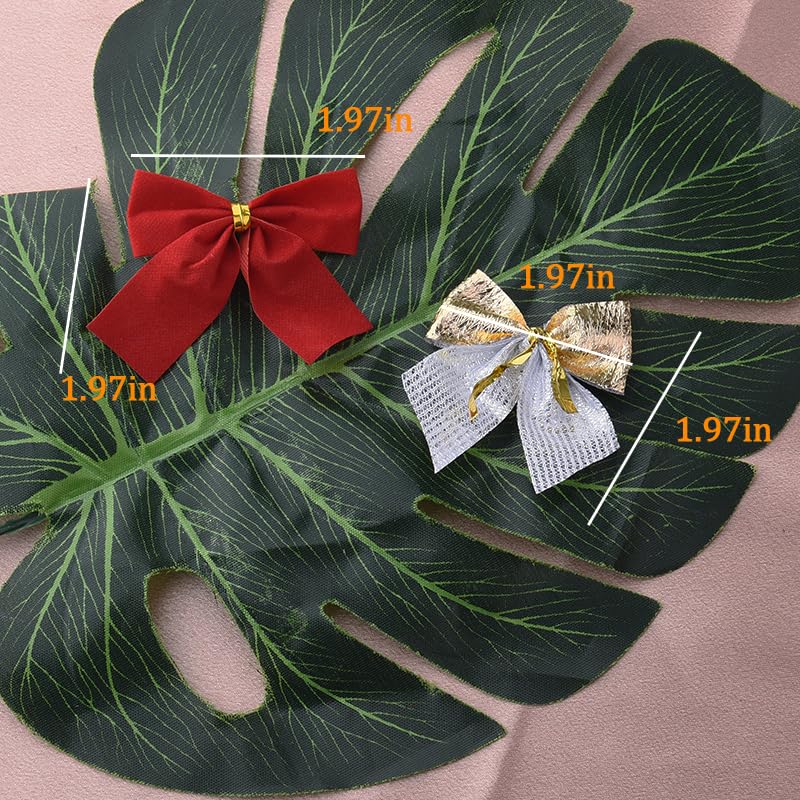 Gold Red Christmas Tree Bows 24-Pack Mini Ornaments – Red & Gold Fabric Decorations