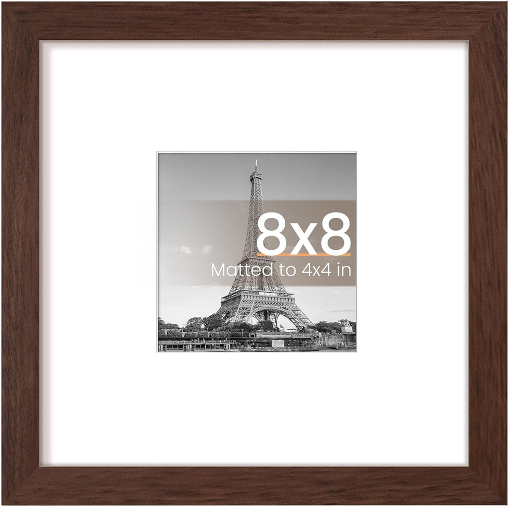 Upsimples 8x8 Picture Frame - Versatile Display for 4x4 or 8x8 Photos | Brown, 1 Pack