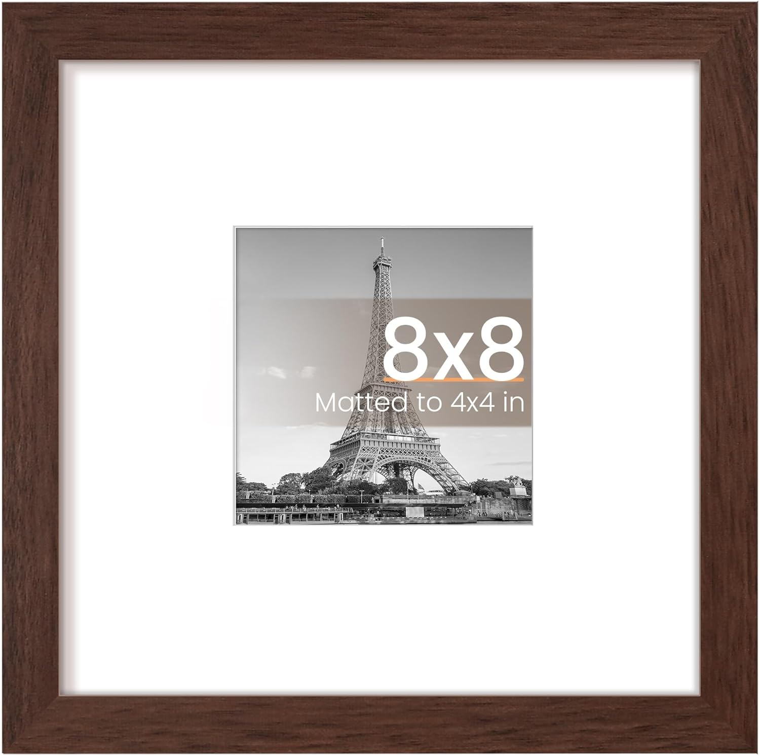 Upsimples 8x8 Picture Frame - Versatile Display for 4x4 or 8x8 Photos | Brown, 1 Pack