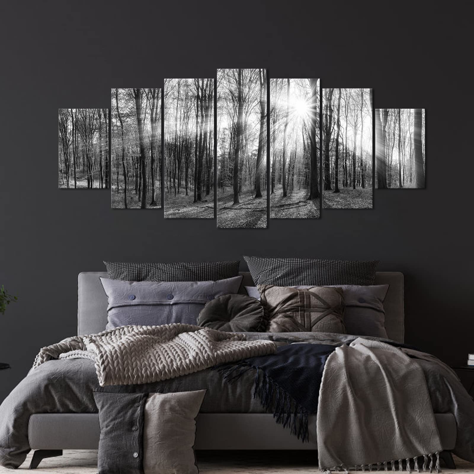 LevvArts Huge Canvas Wall Art Black and White Tree Forest Picture Art Prints Sunrise Nature Landscape Painting Contemporary Artwork for Bedroom Living Room Office Decor Framed
