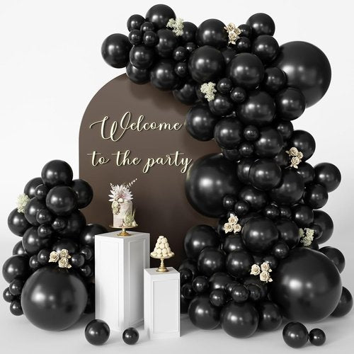 Black Balloons - 125 Pcs Latex Balloon Pack | 5-18 Inch Sizes for Birthday, Graduation & Party Decor