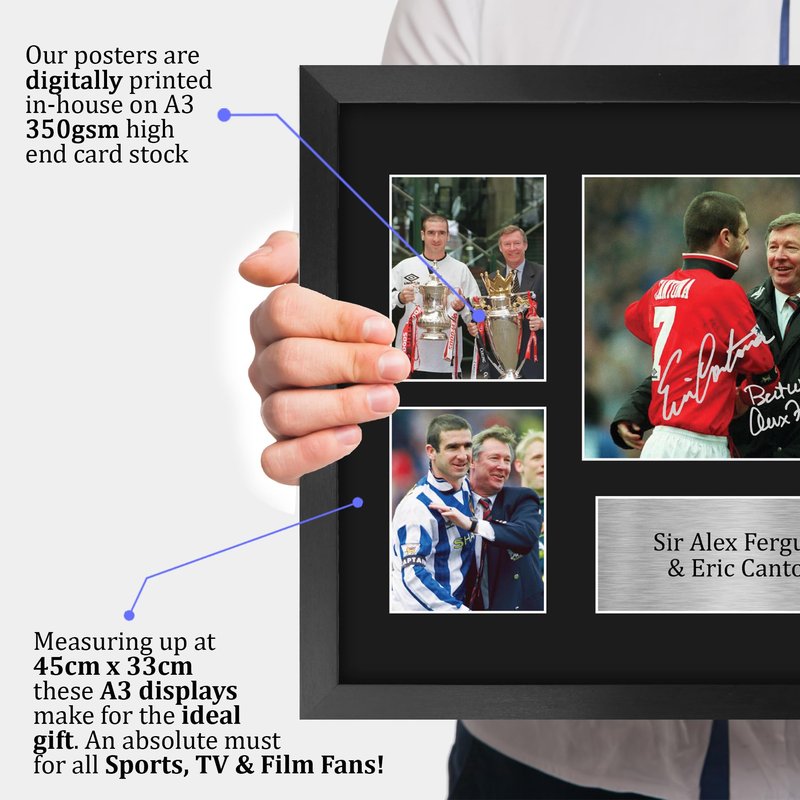 HWC Trading Sir Alex Ferguson & Eric Cantona Printed Memorabilia Signed Autograph Photograph Display for Football Fans and Supporters - 16" x 12" Framed