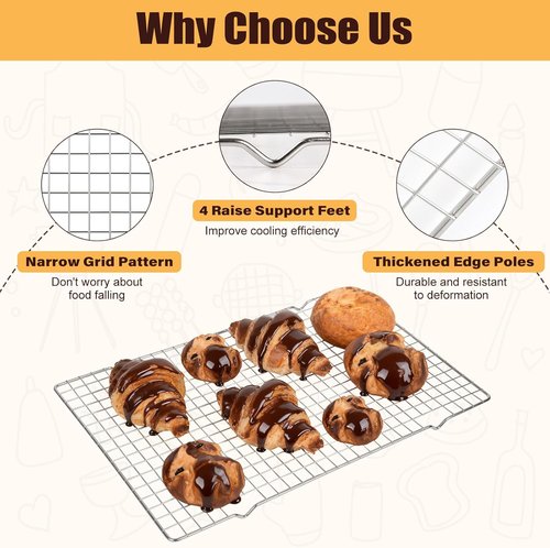 Heavy Duty 304 Stainless Steel Cooling Racks by [Brand Name] – 2 PCS 10" x 16" | Oven & Dishwasher Safe for Baking & Grilling