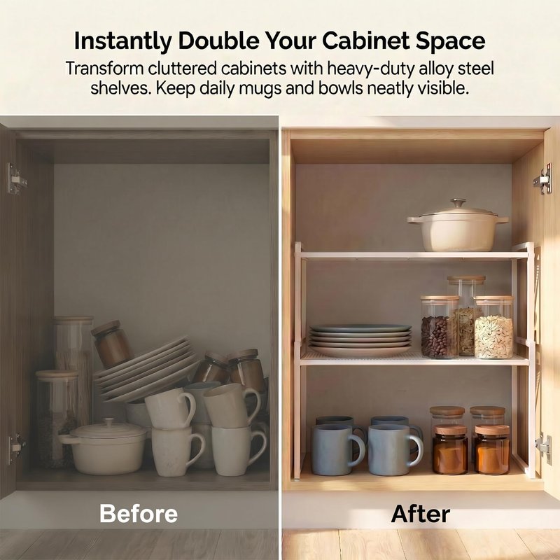 BlisXybion Set of 2 Cabinet Organizers 16.1''W 44 LBS Load Capacity Heavy Duty Kitchen Pantry Shelves Counter Countertop Storage Racks