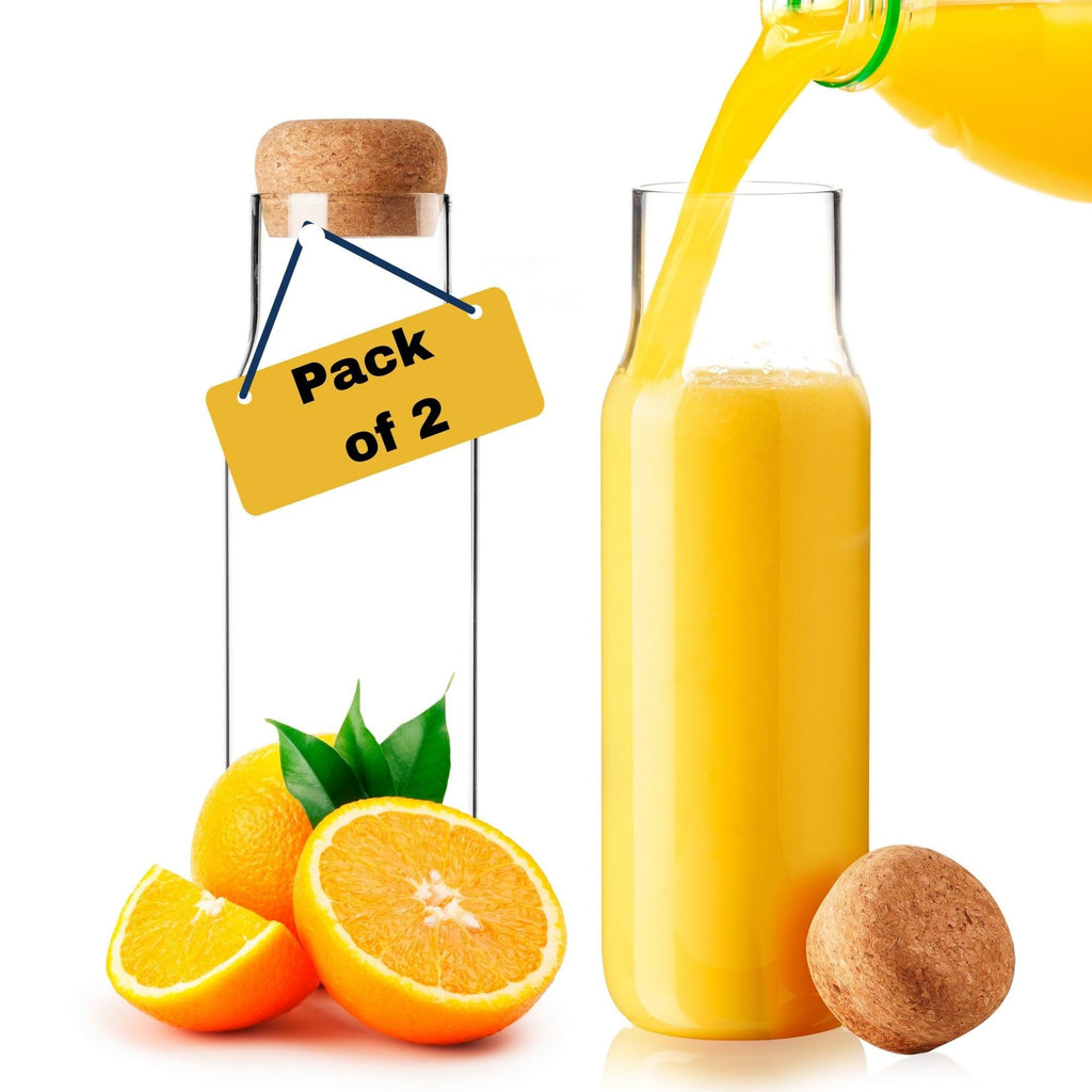 Wrenbury Fridge Glass Carafe with Stopper Set of 2 - Borosilicate Glass Milk Bottle Water Pitcher with Lid 35 oz - Laundry Powder Storage