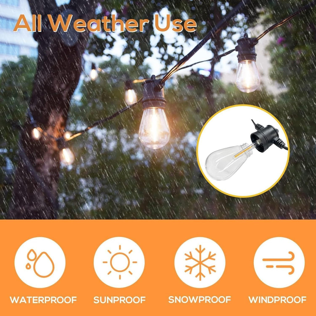 SUNTHIN Outdoor String Lights - 48FT Patio Lights with 16 Shatterproof LED Bulbs for Garden & Party