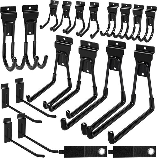 Klastit Slatwall Hooks - Durable Black 20-Pack for Organizing Garden & Heavy Duty Tools | Efficient Space Saver