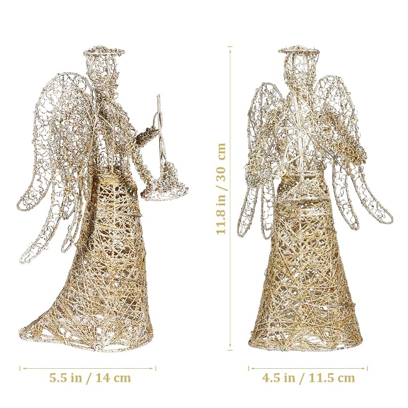 PRETYZOOM LED Angel Christmas Tree Topper 12-inch Silver Treetop Ornament