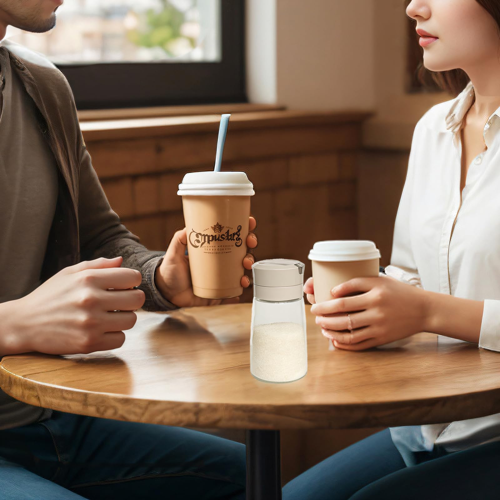 Roliabtol Sugar Dispenser and Container with Pour Spout - Leak-Proof & Clump-Free Sugar Jar for Coffee Bar, Kitchen, Restaurant - 9oz Countertop Organizer