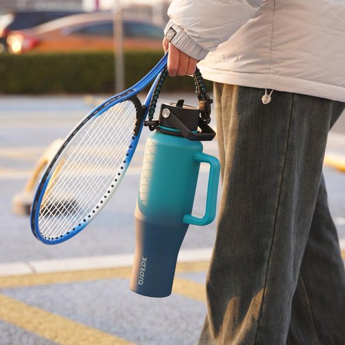 BJPKPK Insulated Water Bottles with Straw Lid, 35oz Metal Water Bottle with 2 lids & Paracord Strap, Double Wall Stainless Steel Tumbler with Handle, Reusable Cups, Mugs, Thermo, Sea