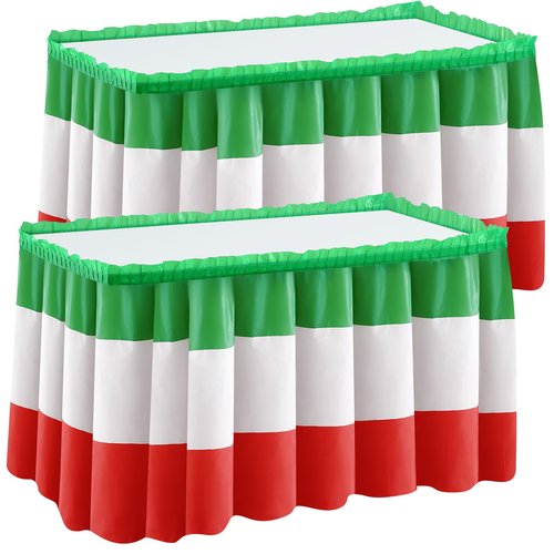 Peryiter 2 Pack Italian Table Skirt Red Green White Table Skirting Mexico Themed Party Decorations for Italian Party Mexican Independence Day Birthday